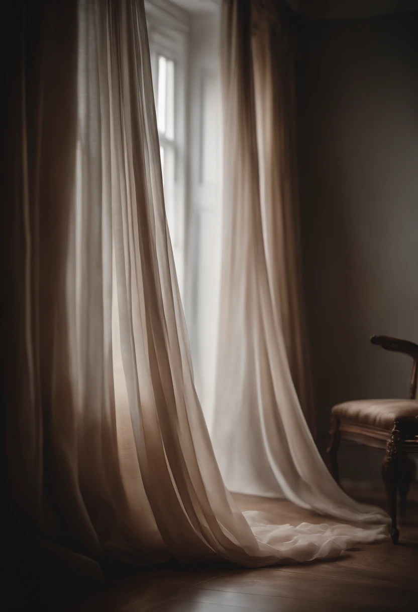 Capture a dynamic action shot of a soft, flowing curtain or fabric, capturing the ethereal movement and creating a soft and dreamlike background