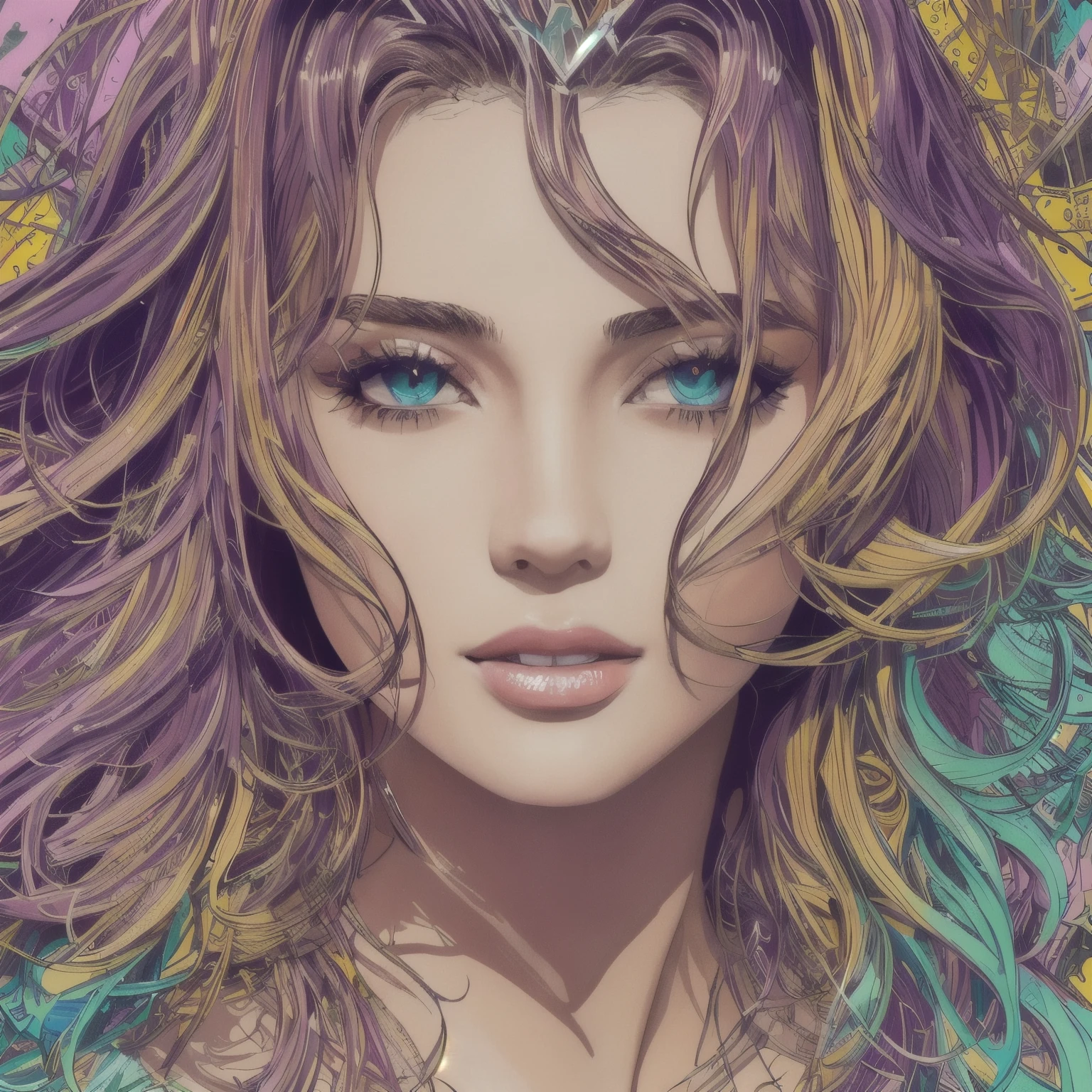 ((best quality)), ((masterpiece)), (detailed), perfect faceHighly detailed, High Quality, Masterpiece, beautiful, FISideRight, side right face angle, perfect face, abstract beauty, Create a digital art work in pop art style, luxury elegance bold with hint of feminine, happy & youthful, authentic, brave, princess wearing crown, (purple), (gold), centered, key visual, intricate, highly detailed, breathtaking beauty, precise lineart, vibrant, comprehensive cinematic, Carne Griffiths, Conrad Roset, vector art, Colorful graffiti illustration, (the most beautiful portrait in the world:1.5)