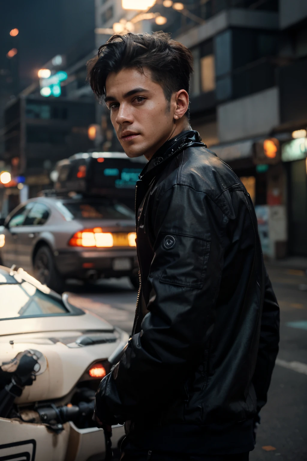 Change background cyberpunk handsome boy,realic face 8k,ultra realistic