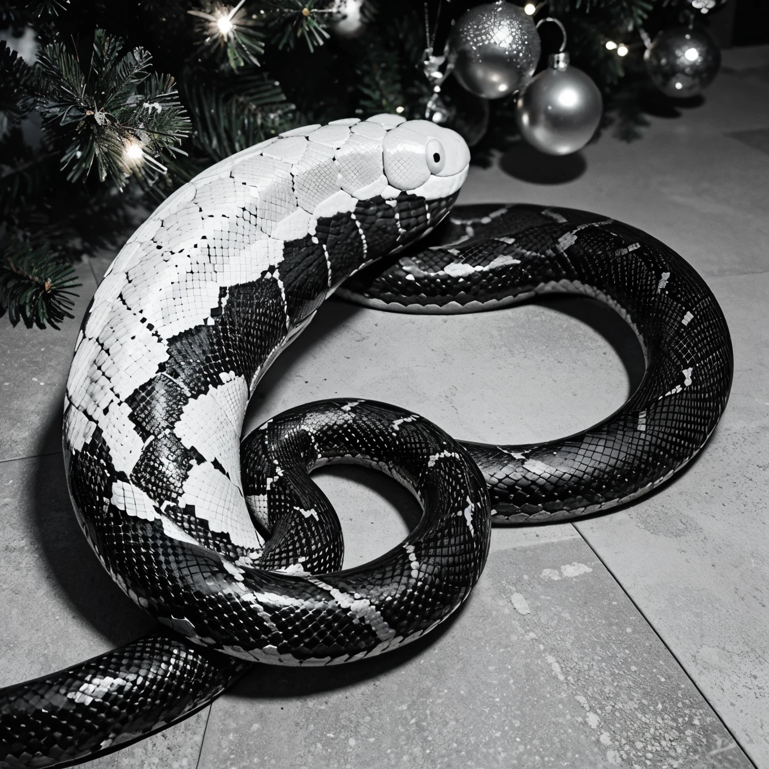 Black and white ornament in the form of a straight line in the shape of a snake