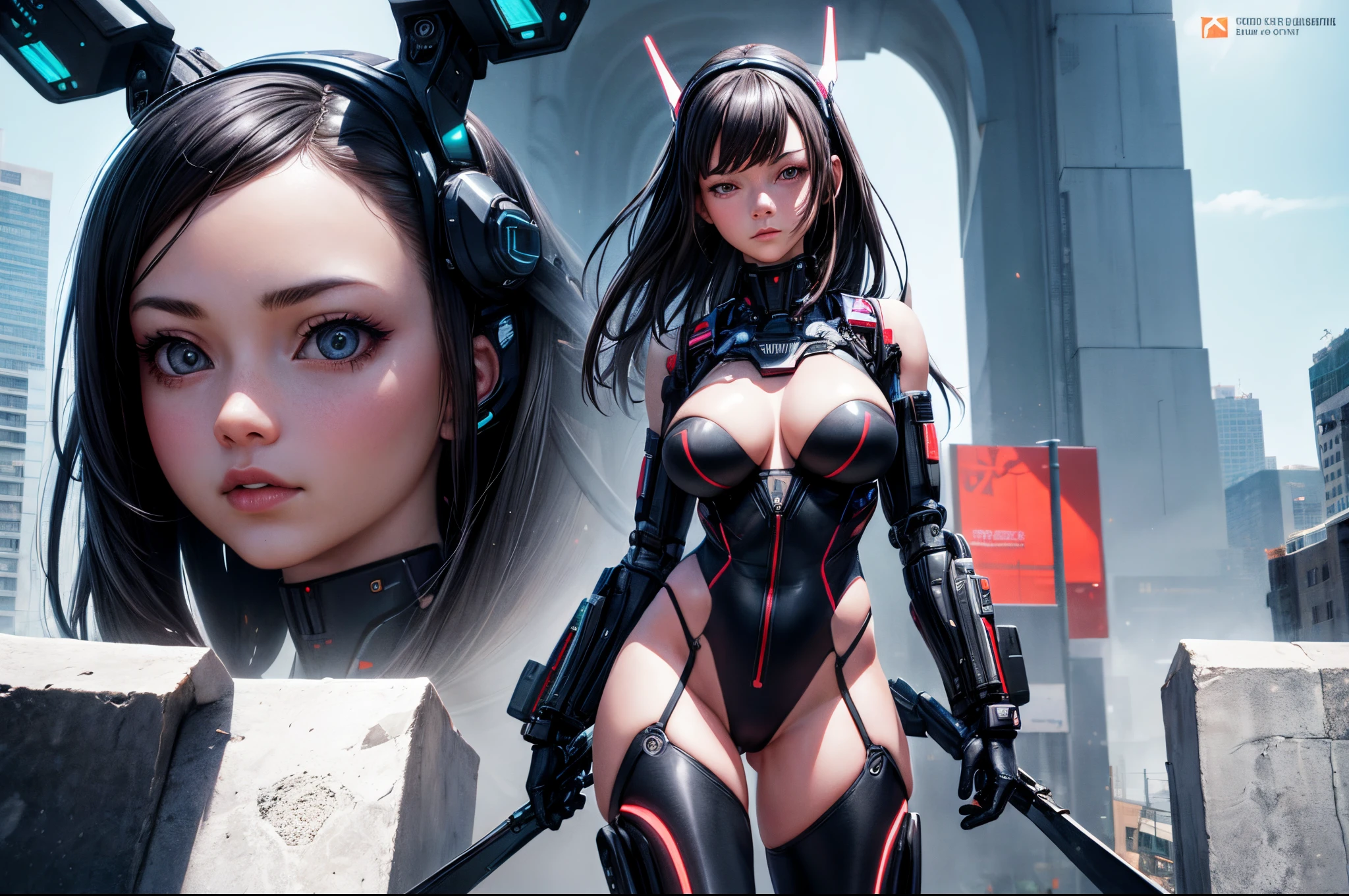 futura girl silhouette, in the style of cybernetic surrealism, realistic hyper-detailed portraits, 32k uhd, city portraits, daz3d, colorful surrealist, mind-bending murals, enormous tits