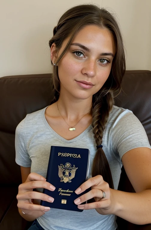 "Imagine a SELFIE of JACKIE U VIAVIA a friendly 27-year-old AmerICAN. She has short,neatly plaited and braided BROWN hair, striking brown eyes." POSING WITH HER UNITED STATES OF AMERICA PASSPORT."