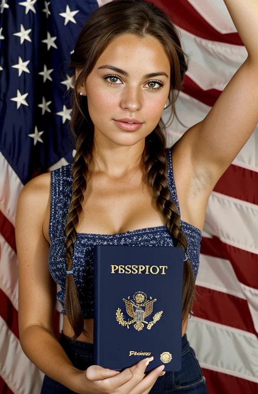 "Imagine a SELFIE of JACKIE U VIAVIA a friendly 27-year-old AmerICAN. She has short,neatly plaited and braided BROWN hair, striking brown eyes." POSING WITH HER UNITED STATES OF AMERICA PASSPORT."