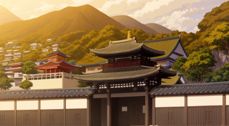 There a photo of a building,The background a mountain, beautiful anime scenes, Anime beautiful peaceful scene, Anime landscapes, beautiful anime scenery, in style of kyoto animation, Screenshots from the 2012 animation, Kuro anime screenshots, Makoto Shinkai's style, Shinkai sincerely. —h 2160, kyoto animation still