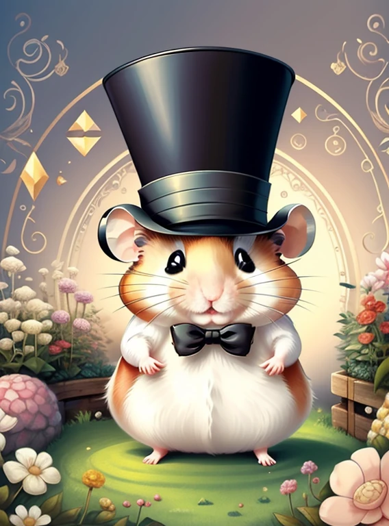 (cute hamster smiling with top hat in a garden), Munchkin ,Geometric multidimensional wall portrait, livro de arte, Tchibi,
Yang08k, Beautiful, Colouring,
Obras, of the highest quality, best quality, Arte Oficial, Beautiful and Aesthetic,