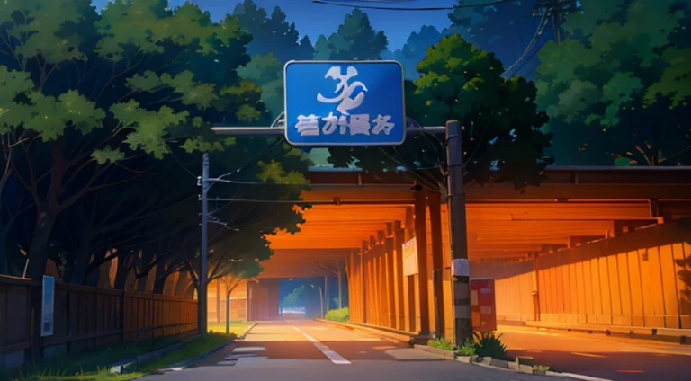 There a blue sign on the side of the road, Anime background art, anime movie backgrounds, anime backgrounds, beautiful anime scenes, Anime landscapes, kyoto animation still, Screenshot of the animated movie, ( ( Shinkai sincerely ) ), Initial D anime screenshots, beautiful anime scenery, Makoto Shinkai's style, Anime landscape concept art
