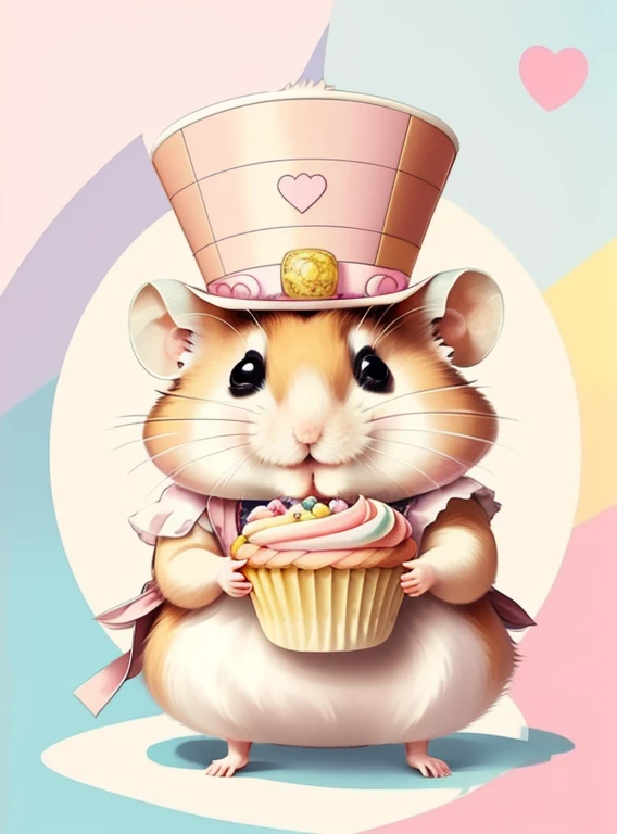 (cute hamster smiling with pink top hat holding a cupcake), Munchkin ,Geometric multidimensional wall portrait, livro de arte, Tchibi,
Yang08k, Beautiful, Colouring,
Obras, of the highest quality, best quality, Arte Oficial, Beautiful and Aesthetic,