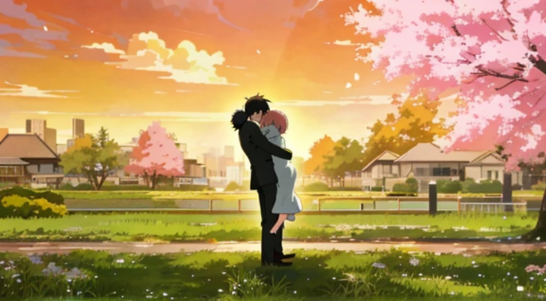 Anime scene of a man carrying a woman in the park, Anime beautiful peaceful scene, beautiful anime scenes, The most beautiful scene, Screenshots from the 2012 animation, anime movie screenshot, anime movie backgrounds, anime scene, anime film still, Anime stills animation style, anime backgrounds, high quality anime movie still, Screenshot of the animated movie