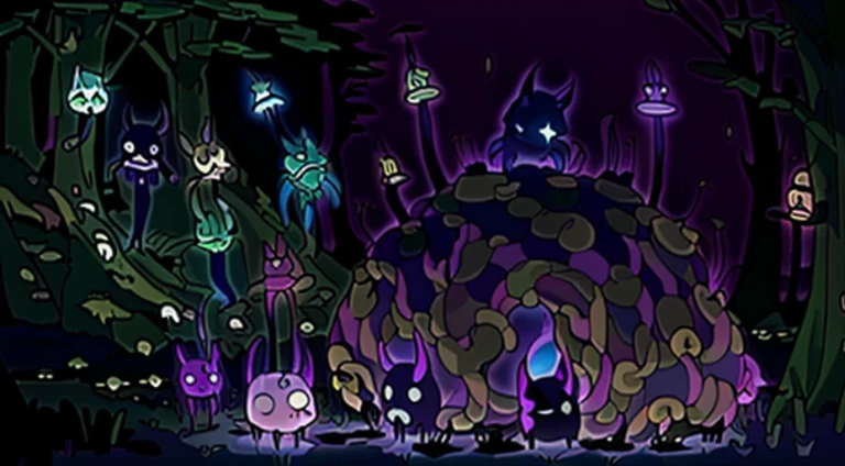 There are many people standing in front of a huge purple sculpture, glowing eyes everywhere, Countless pairs of eyes emit faint light, Kuro anime screenshots, crawling!!, Screenshot of the animated movie, Screenshots from the 2012 animation, Evil spirits roam with lanterns, Reincarnation Stara Slime Dattaken, Today’s recommended anime still, Still from TV animation