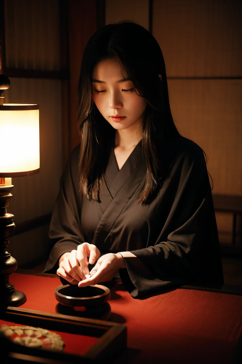 A Japanese female fortune teller with a mysterious atmosphere