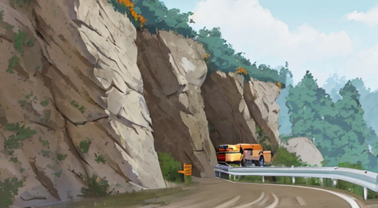 A car driving along a winding road between two large walls, Initial D anime screenshots, initial d anime, Initial D anime 1 0 8 0 p, orange road jimagure, attack on titan scenery, anime scene, Anime landscapes, initiald, Anime landscapes, Anime countryside landscape, Goto Indian Summer, Screenshots from the 2012 animation