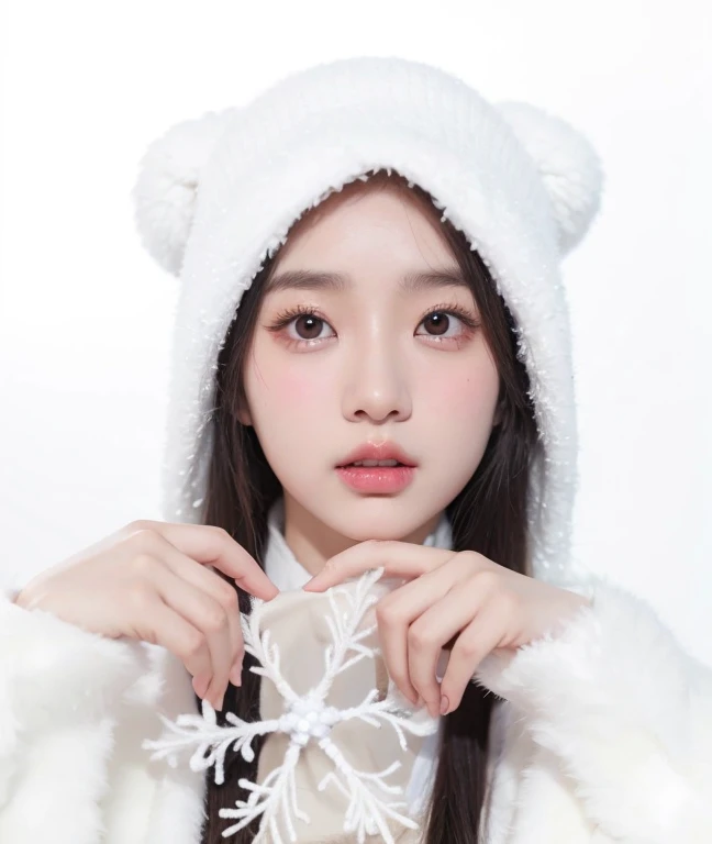 Chica araffe con una bata blanca sosteniendo un copo de nieve., Wan adorable cara coreana, pale snow white skin, ulzzang, Jaeyeon Nam, Joven y adorable rostro coreano, dilraba dilmurat, Ruan lindo vtuber, Shikamimi, Heonhwa Choe, young cute wan asian face, portrait of female Korean idol, Linda actriz coreana