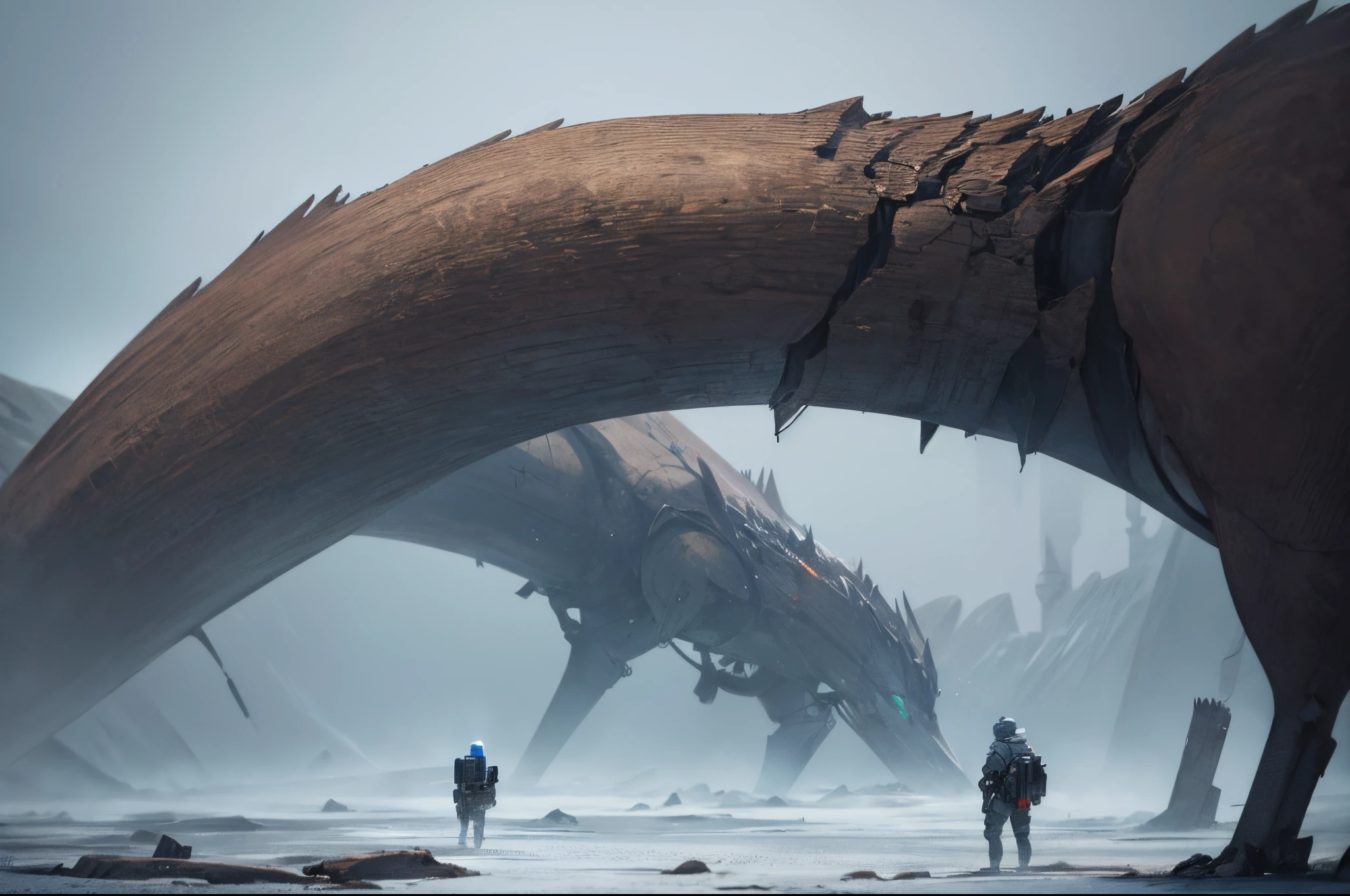 The Static Shot: Close up shot, In a barren and mute ashen world, a lone survivor communicates with the distant creatures using an futuristic devices, 8K, highly detailed
