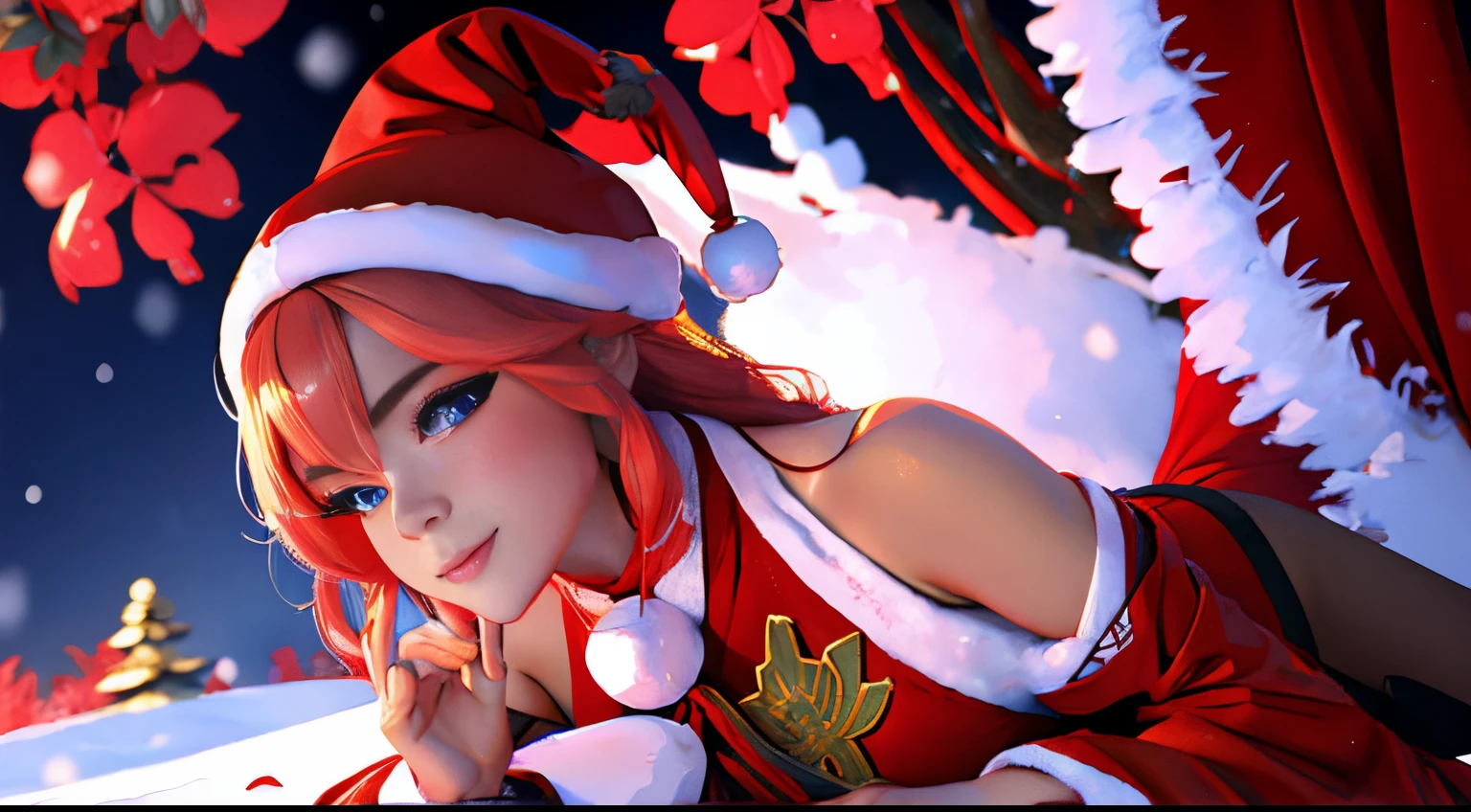 Yae Miko Genshin in Snow Maiden clothes New Year Christmas erotica hentai art 3D realistically drawn in detail