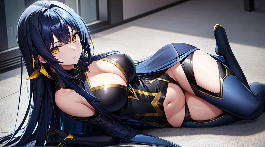 rubbersuit, blue-black long hair, yellow  eyes, Beautuful Women, Adults