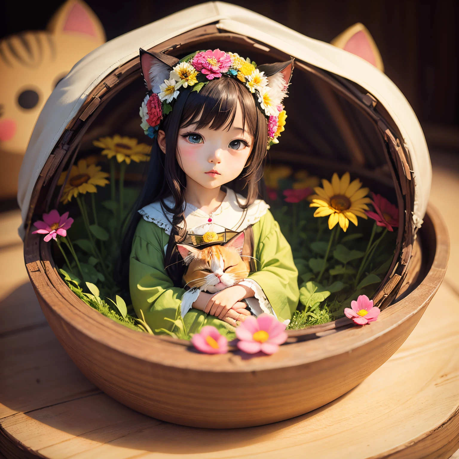 Imaginary friend of curious girl, Cute girl 6 years old, Children's stories, White background, Various expressions