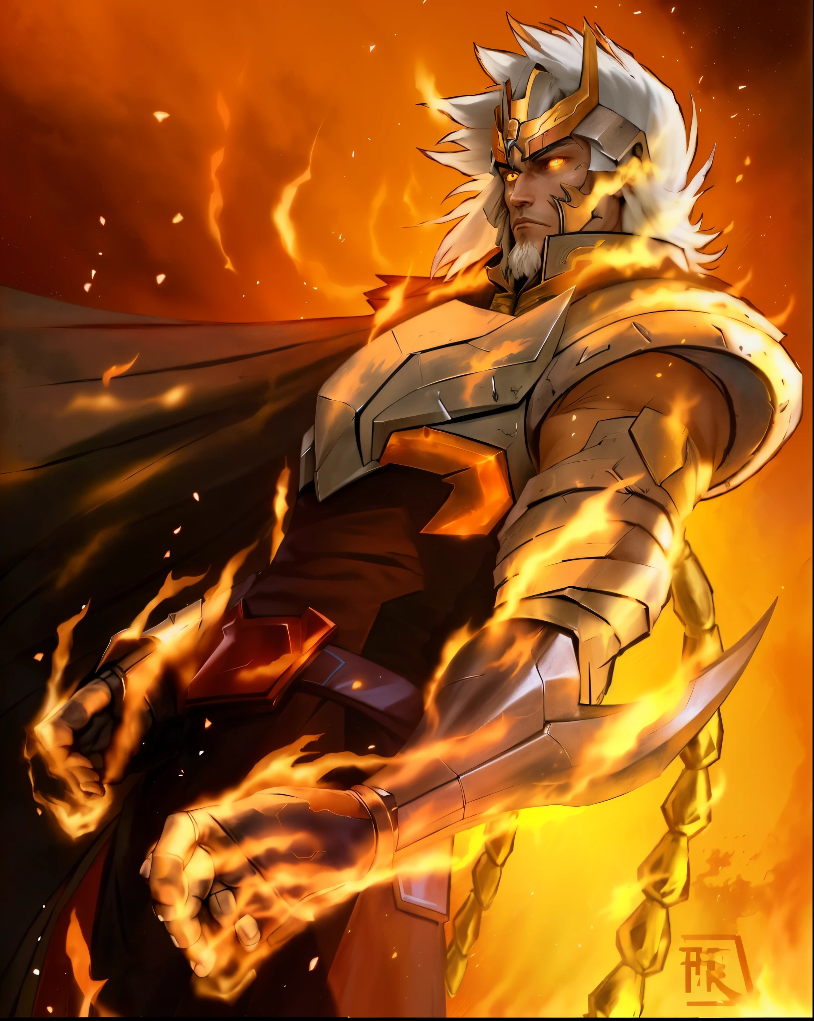 A closeup of a person with a fire in his hand, an epic anime of a energy man, phoenix warrior, flame conjuring armored, Furioso sant seiya(Ikki of Phoenix), Infero Flamejante, fire!! corpo inteiro, imagem do avatar, Senhor de Cinder, Egyptian god of the phoenix, Human fusion and fire , fire behind him, o deus do caos