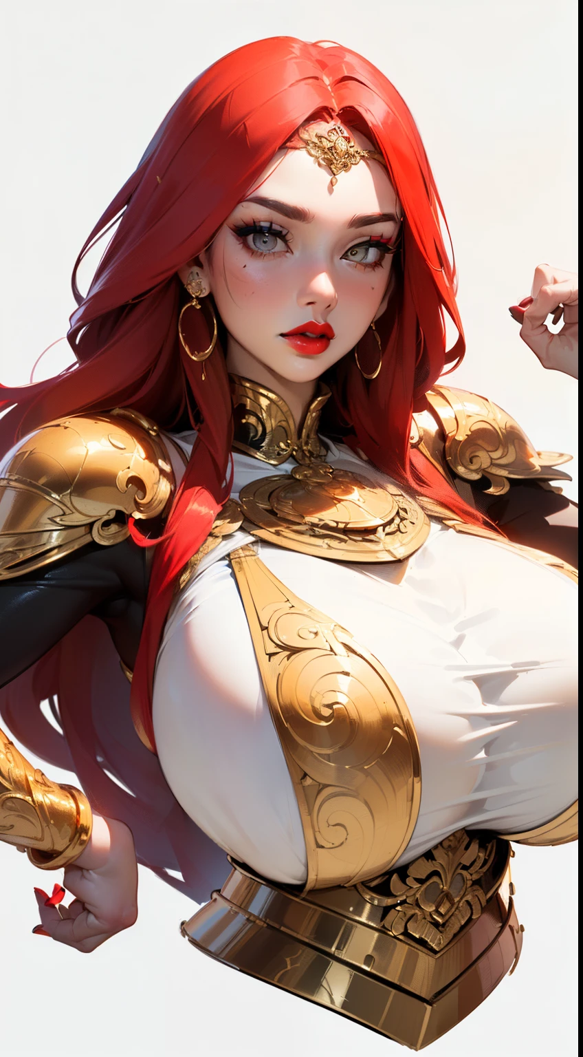 ((masterpiece)),(((best quality))), ((futuristic empress, mature face, ((middle eastern eyes:1.4)), ((gold futuristic gown)), (((intricate futuristic breastplate))), defined cheekbones, high cheekbones, illustration, muscular, ((future gold:1.4)), sexy bimbo, (gigantic breasts:1.7) red hair, ((detailed face:1.4)) beautiful woman, (Chinese:1.4) (white skin:1.4) , (red lipstick:1.4), shiny skin, ((skindentation)), scribbles and marks,(puffy lips:1.4) ,  (Shibuya Street at night: 1.5), (Shibuya Street at night: 1.5), rough sketches, pose, 8k,16k, ( background, white background: 1.3) ((warm color palette)), ((future model aesthetic))