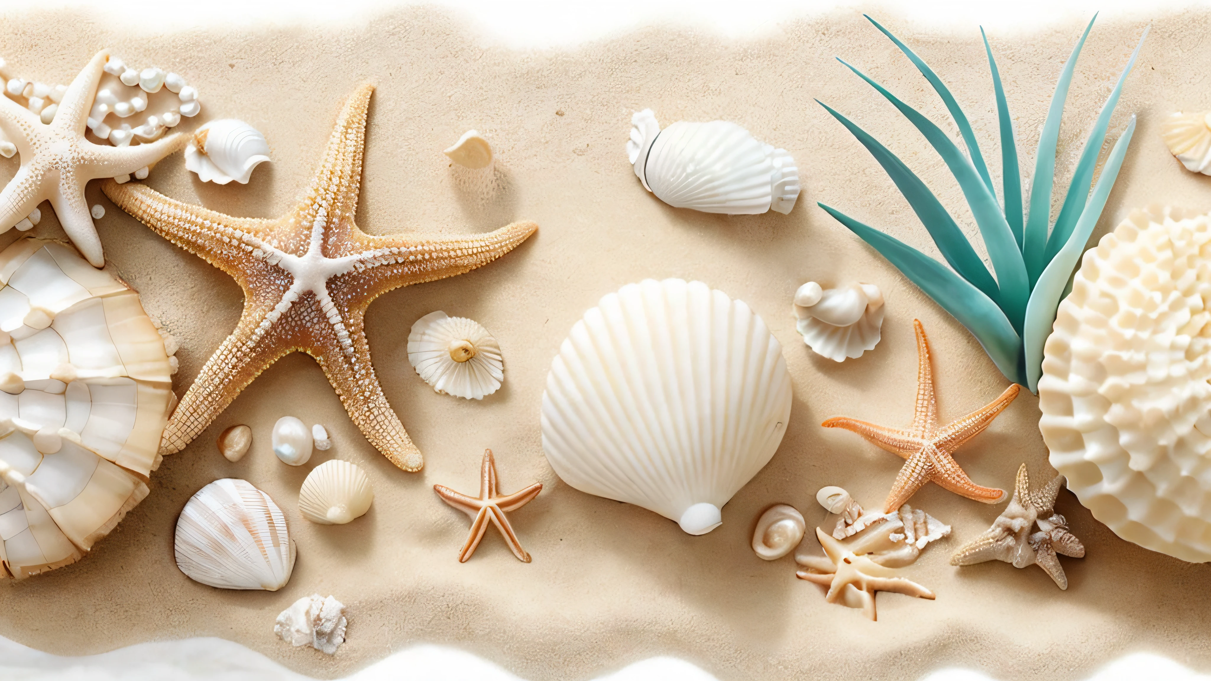 there are shells and starfish on the beach sand, CONCHAS, pearls and shells, CONCHAS, Concha do mar, beira-mar, conchas e cracas, Concha, Flawless and clean design, fundo da areia da praia, Casa da Concha, areia extremamente detalhada, mar detalhado, areia e mar, clean and pristine design, fundo da praia