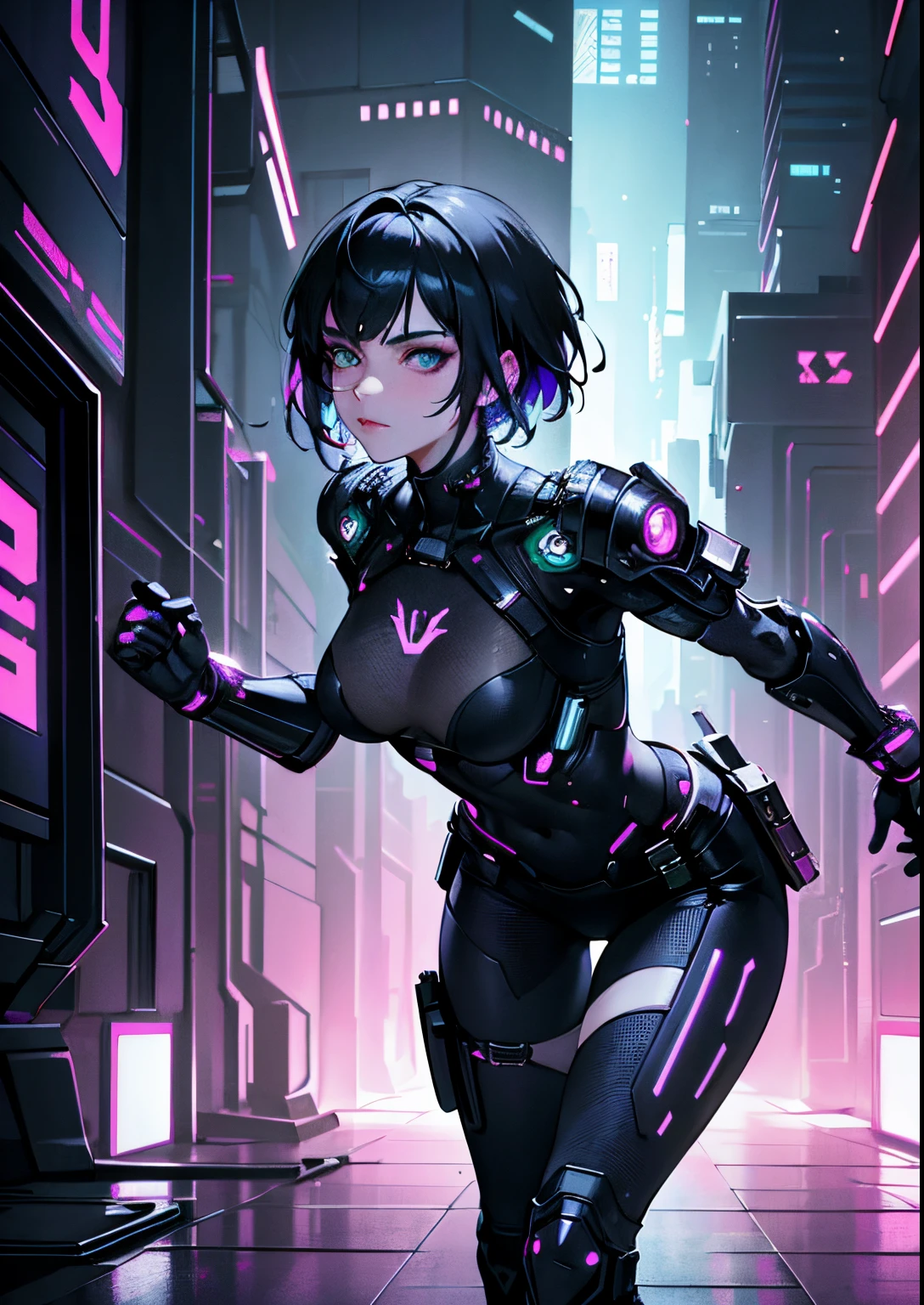 "Please create a UV Texture with the following characteristics: Representation of an entire glass, from the front, with a beautiful cyberpunk princess dressed in armor and short hair. The image must be hyper-realistic, with an extremely detailed face. The resolution texture should be 16k."