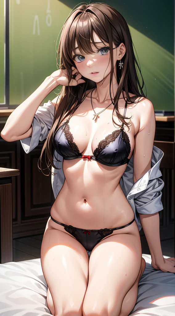 photographrealistic、quality、超高分辨率、photore、photo of a beautiful scandinavian girl、Extraordinary beautiful girl、outstanding outstanding、love and、(pure love face_v1:0.008)、beautiful bangs、Skin glows、pretty girl pretty girl#39;heads、Silky hair、finer hair、hd eyes、perfect body figure, Bright and clear, Give way to people who open their eyes、eyeline、二重まぶた、Full body like、Frustrated、、White slime everywhere,,、Overflowed、、、 Red blush、Humiliated、impatient、Frustrated、Frightened、glarelight、embarrassed from、Open the knee、spread their behavior:2.0)、Crotch、catch、put finger 、White under underwear、white bra、Shiny little earrings and necklace、Disheveled clothes、Dressing、The kinky exposed、livestock、Soaked with sweat、underwear transparent、18yr old, clean and tidy woman , Upturned, On the desk in the classroom、Black-brown hair、blue gray eyes,(Those girls#39; high school clothes:1.4)、