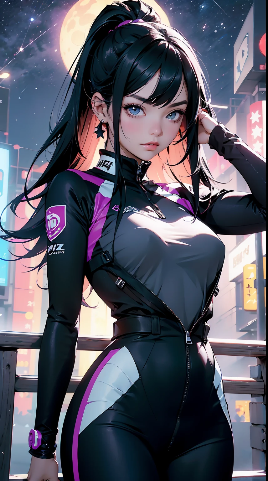(RAW photo, best quality, masterpiece:1.2), (best quality:1.4), ((sexy cute Japanese cyberpunk catgirl)), (((slender body))), big breasts, (bangs), blush, ((wearing colorful Harajuku tech jacket)), ((wearing miniskirt)), dynamic pose, (((cyberpunk city streets background))), hair intakes, ((shapeless long hair)), glowing neon accents, looking at viewer, (((thigh gap))), thighs, twintails, long shapeless hair, multicolor hair, alice \(nikke\),(shiny skin),realistic.