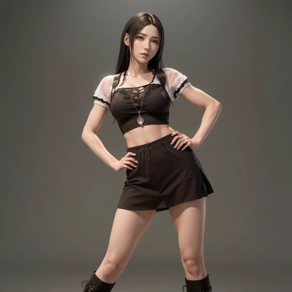 (best quality,ultra-detalhado),(Realistic:1.37),Tifa Lockhart, Rosto bonito e detalhado, maquiagem preta nos olhos, expression sexy, textura ultra realista, rosto delicado, corpo delicado, Fit physique, usando batom e brilho labial, olhar penetrante