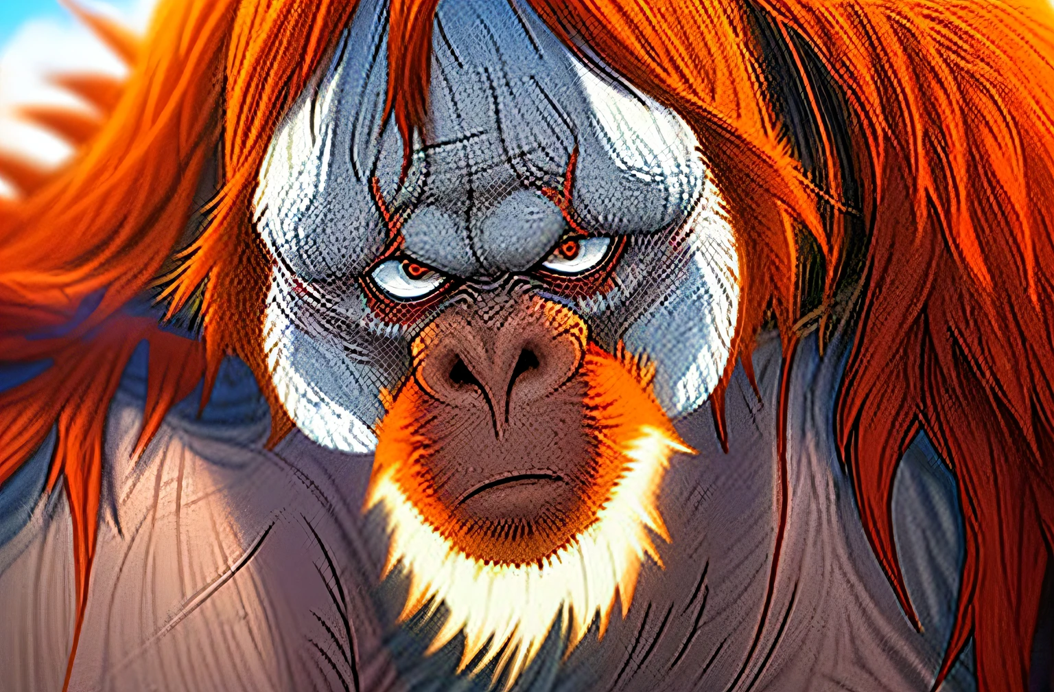 an angry albino orangutan, best quality, extremely detailed, wanostyle, Fan Art