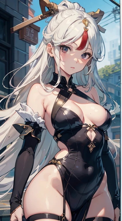 1girll， （Solo exhibitions：1.2）， （（master-piece））， [slim]， （small boobs）， Palluan， （（Detailed eyeokeh effect）， （dynamic angle）， Dynamic Post， ningguangrnd， whaite hair， Long white hair， White Dresses，Upper body，serious