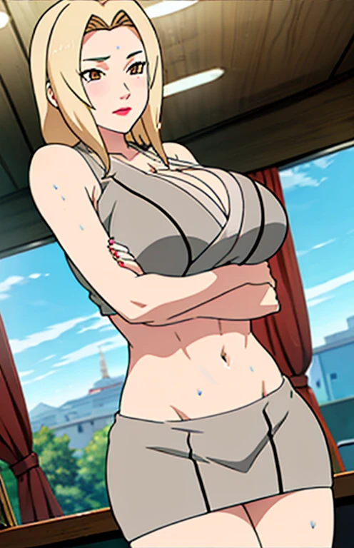 Big titlack tight skirt, full bodyesbian, cleavage, Good anatomy, Masterpiece, Best quality, 4K, 8K, Professional photography, Soft light, Sharp focus, 1 girl, Blonde hair, in class room, Blonde hair, Spin-off of banks, Detailed face+Brown eyes, Open lips, lipstick, perspire,Sweat a lot,Blushlush,Be red in the face,I had a lot of sweat on my face,Blushlush),(stooped,Buttresigboobs,Enchanting pose,A sexy pose),deep navel show:1.3,front view,sports bra,toned abs