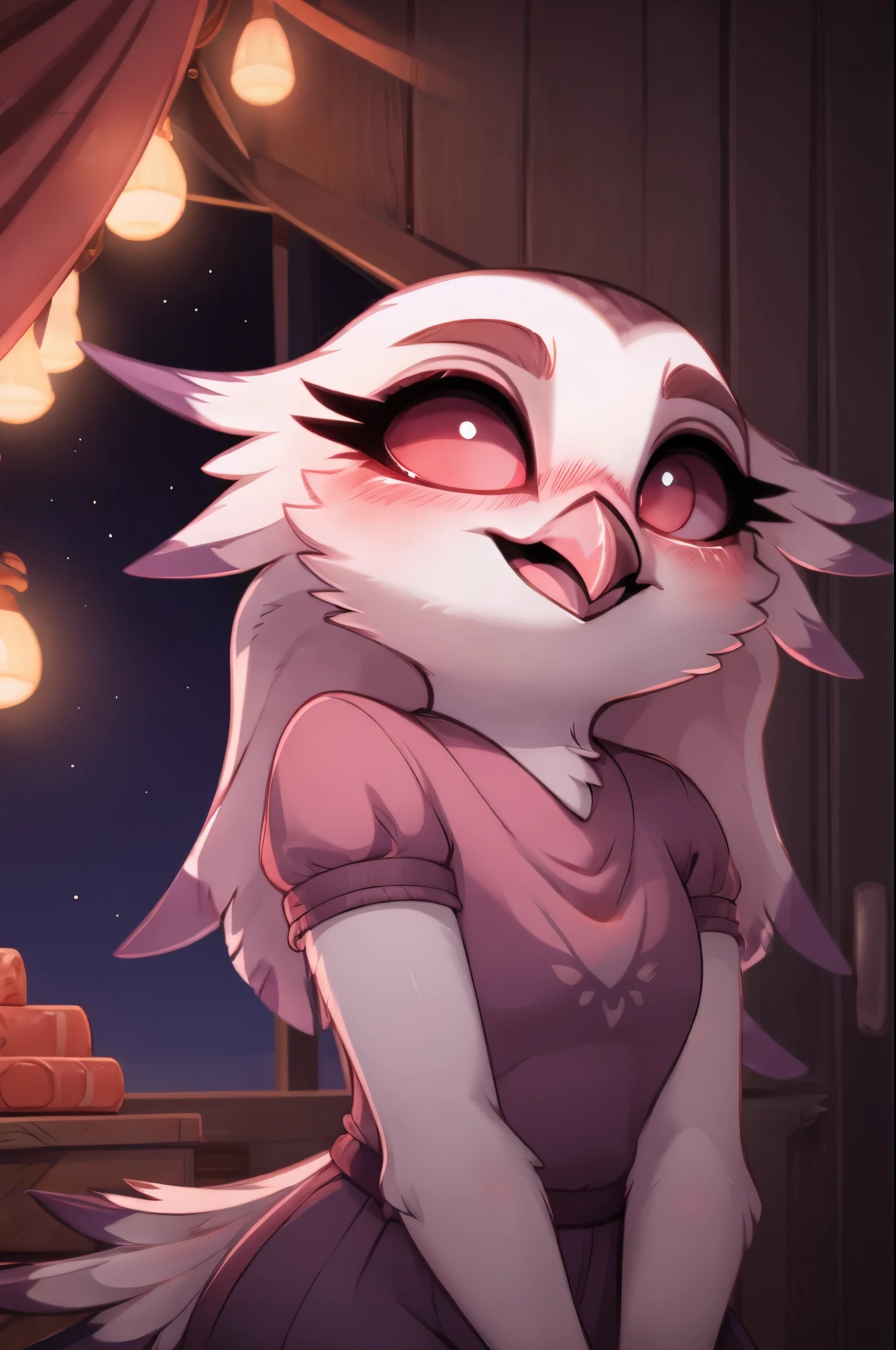 Stella, owl, cute, blushing