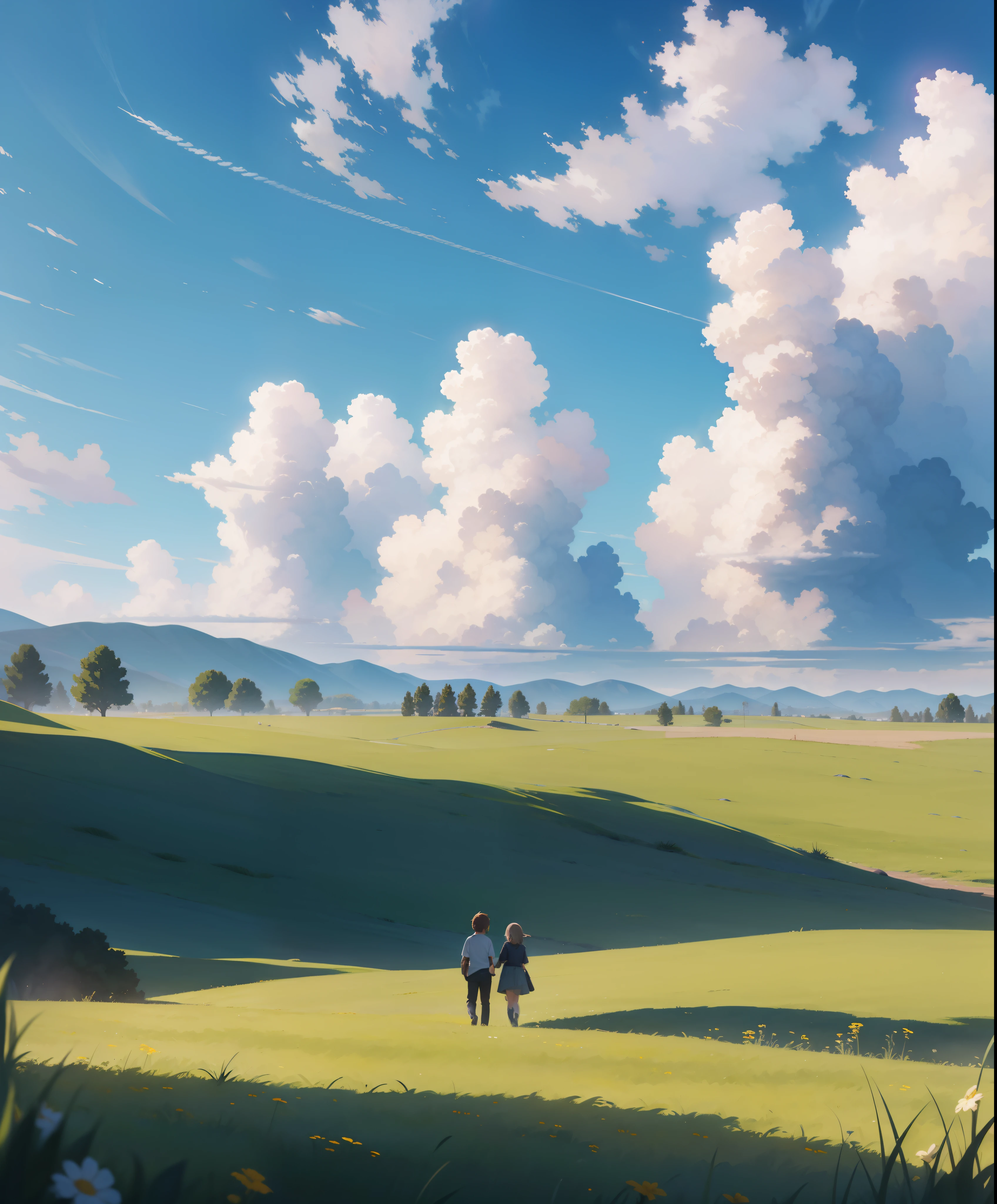 The vast sky, the vast grassland, the moving visual effects, the colorful natural light, the middle of the meadow