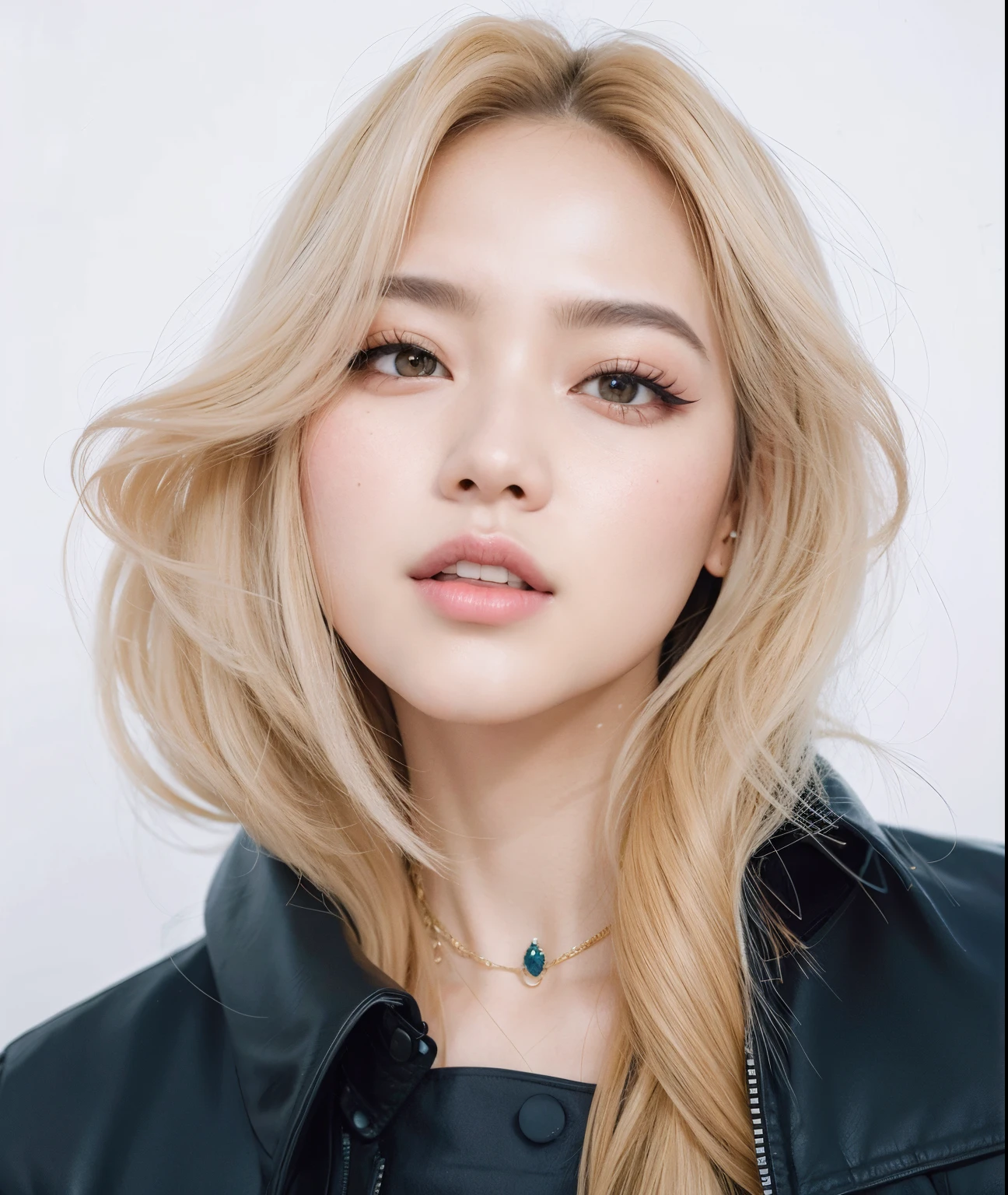 uma mulher com longos cabelos loiros e uma jaqueta preta, Parque Roseanne do Blackpink, Retrato de Jossi de Blackpink, jossi do blackpink, Lalisa Manoban do Blackpink, Lalisa Manobal, Heonhwa Choe, Portrait of female Korean idol, maquiagem sul-coreana popular, Parque Ji-min, maquiagem coreana popular, Mulher sul-coreana bonita
