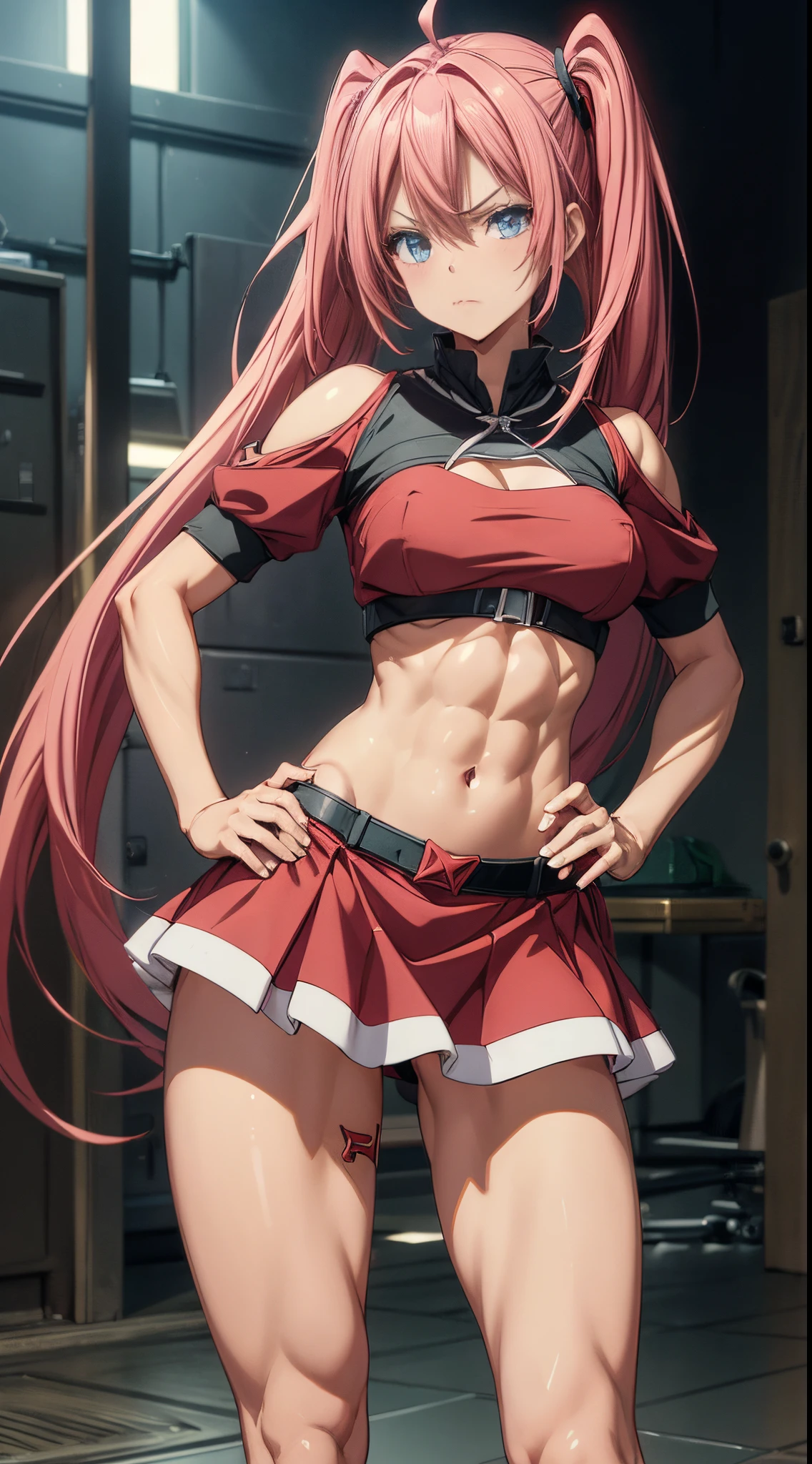 (((1 girl))), wearing red Santa Claus hat, (Milim Nava de tensei shitara slime), (pink hair twintails), (blue eyes), medium chest, (((wearing a sexy red Santa Claus outfit in a beautiful short skirt))), (((full body view))), (in a motel room), (((beautiful, muscular legs))), thin waist, muscles on the abdomen, full body photo , red high heel shoes, hands on hips, (grumpy), (((grumpy))), (HDR) , eye reflection, outstretched eyes, outstretched eyes, Moody, anime, minimalism, anime style, tracing rays, cinematic lighting, cinematic lighting, glare, glow, JPEG artifacts, bright light, divine rays, ray tracing, drop shadow, panorama, Sony FE, from behind, underneath, underneath, UHD, master piece, accurate, accurate, anatomically correct, super detailed, high quality, best quality, very high, 16k