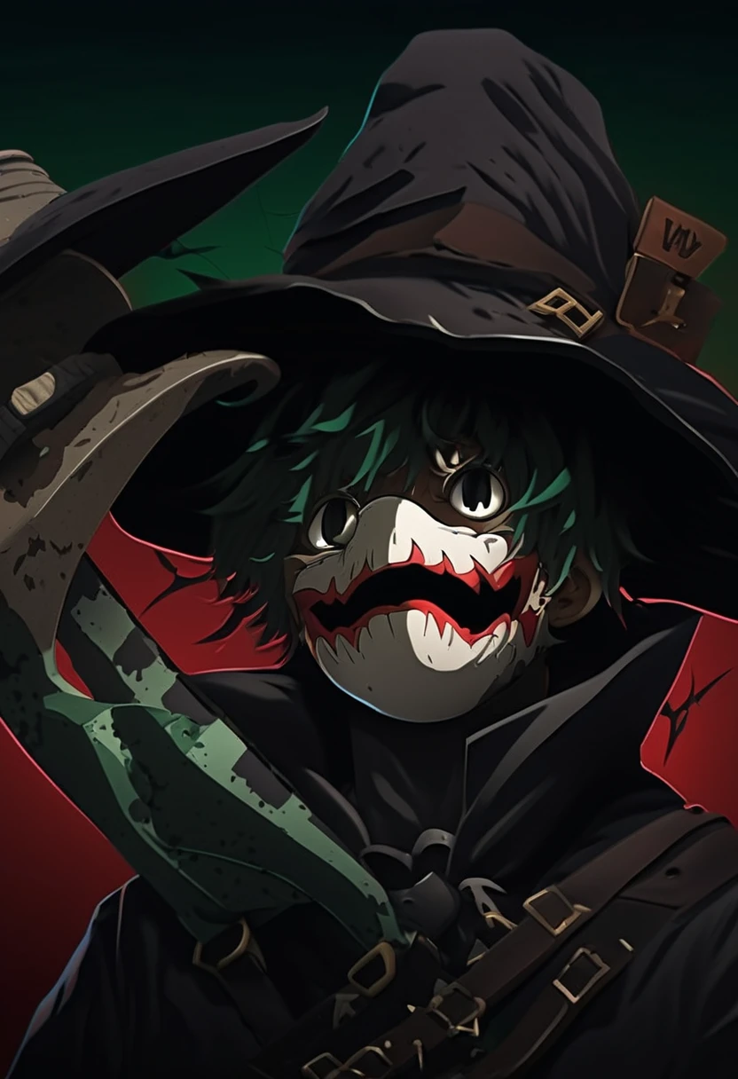 (Izuku Midoriya:1.1),(Parca:1.1),(plague doctor's clothes:1.1),オイル,alta calidad,4k,8k,Obra maestra:1.2),Ultra detallado,(realista:1.37),(intenso, oscuro, and dramatic lighting:1.1),(Ambiente de mal humor),vivid colors,sosteniendo amenazante_scythe, Cemento de pie, bathed crimson_Luz de la luna, (La mejor calidad,4k,8k,Altas Resoluciones,Obra maestra:1.2), Ultra detallado, (realista,fotorrealista,fotorrealista:1.37), HDR, UHD, Studio lighting, Pintura ultrafina, foco nítido, physically based representation, extreme detail description, profesional, vivid colors, Bokeh, Retratos, horror, Crimson nuances, haunting atmosphere