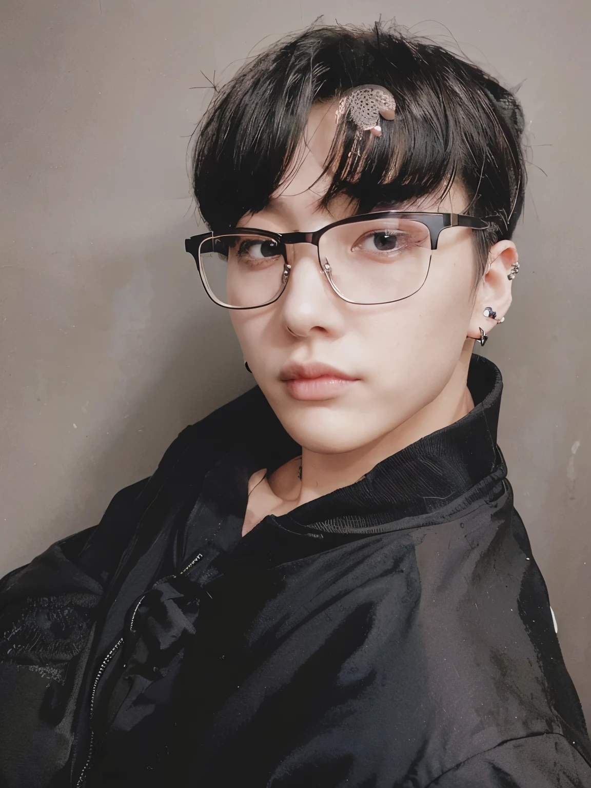 more serious face with lip piercings