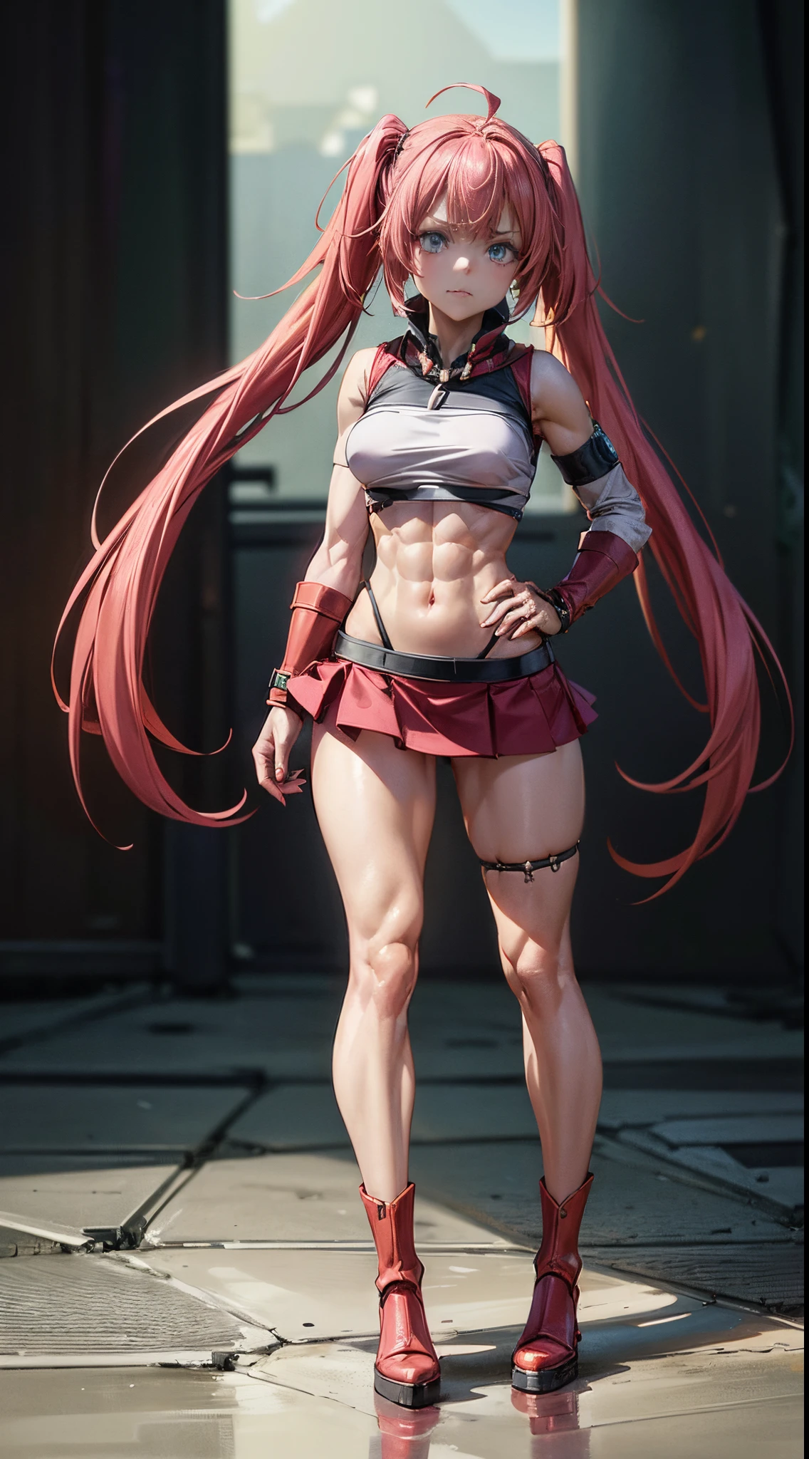 (((1 girl))), (wearing red Santa hat), (Milim Nava of tensei shitara slime), (pink hair twintails), (blue eyes), medium chest, (nails painted black), perfect hands , (((wearing a sexy red Santa Claus outfit with a cute short skirt))), (((full body view))), (in a motel room), (((beautiful, muscular legs))) , thin waist, muscles in the abdomen, full body photo, red high heel shoes, hands on waist, (grumpy), (((grumpy))), (HDR) , eye reflection, eyes extended, eyes extended , Moody, anime, minimalism, anime style, ray tracing, cinematic lighting, cinematic lighting, glow, glare, JPEG artifacts, bright light, divine rays, ray tracing, drop shadow, panorama, Sony FE, behind, underneath , underneath, UHD, master piece , precise, precise, anatomically correct, super detailed, high quality, best quality, very high, 16k