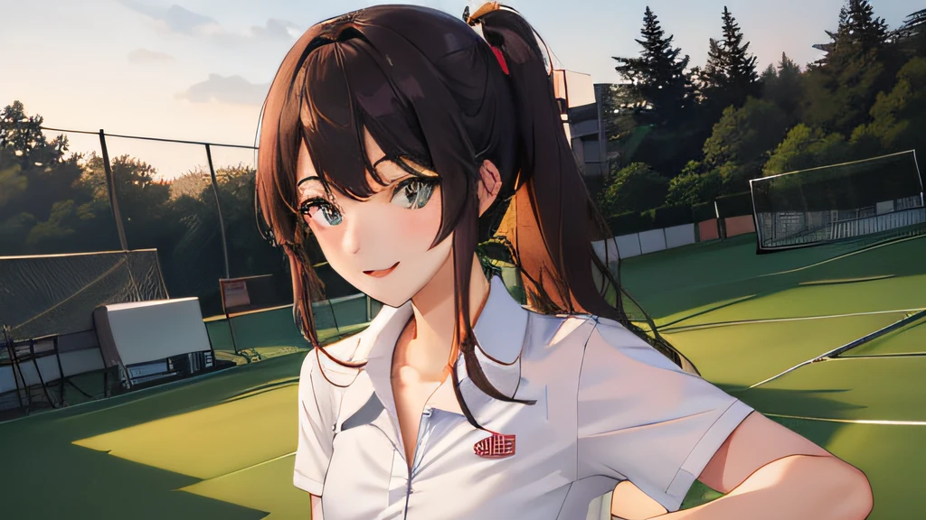 Love grows on the tennis court、College girl in love with a smile、poneyTail、hposing Gravure Idol、The upper part of the body、healthy、1The girls、Shirt、pleatedskirt、17 age、Bob Hair Style、A smile、(A delightful!)、japanes、enmaided、Chromo-white skin、Beautiful eyes、(small tits)、Playing tennis、Wimbledon、Wearing white tennis wear、电影灯光、Upper body portrait、(((masterpiece)))、(((top-quality)))、((ultra-definition))、(Highly detailed CG illustrations)、((extremely delicate and beautiful))