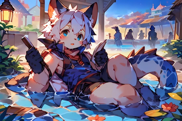 Score_9, score_8, score_7, kemono style, a cute gray anthro shark girl, animal ears,  sharp teeth, grinning, cocky smile, green eyes, short white hair, naked, athletic body, Grey body, wet glistening body, swimming in the ocean, front view, underwater, dynamic action, bubbles, swimming rapidly, 