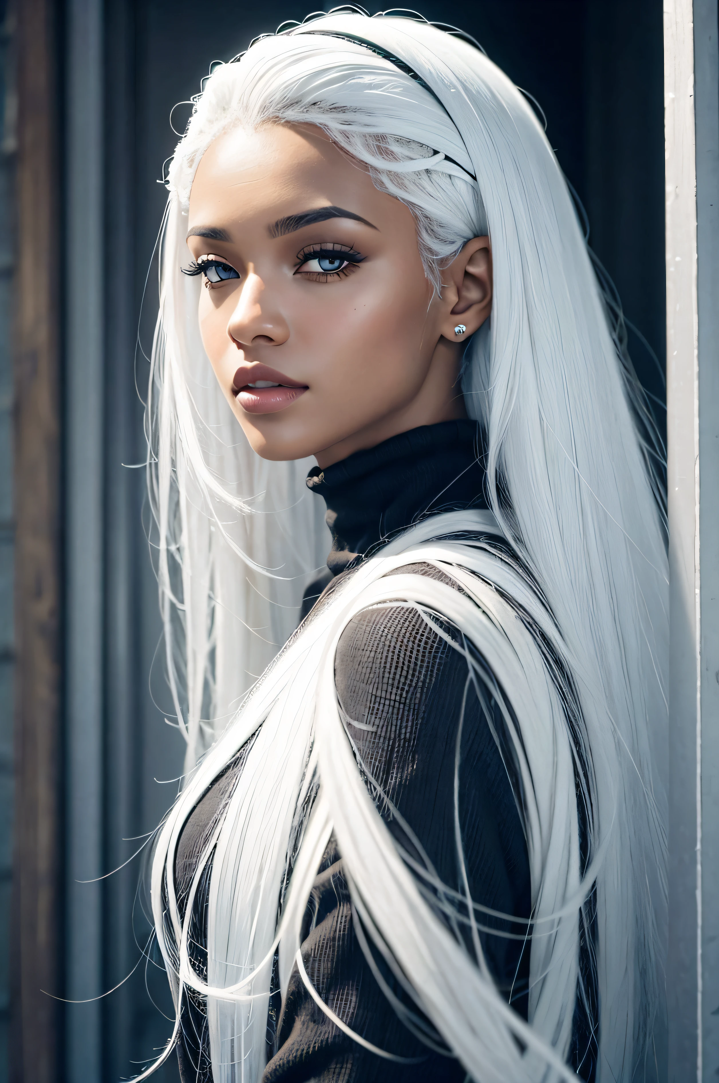 une belle femme noire aux cheveux blancs