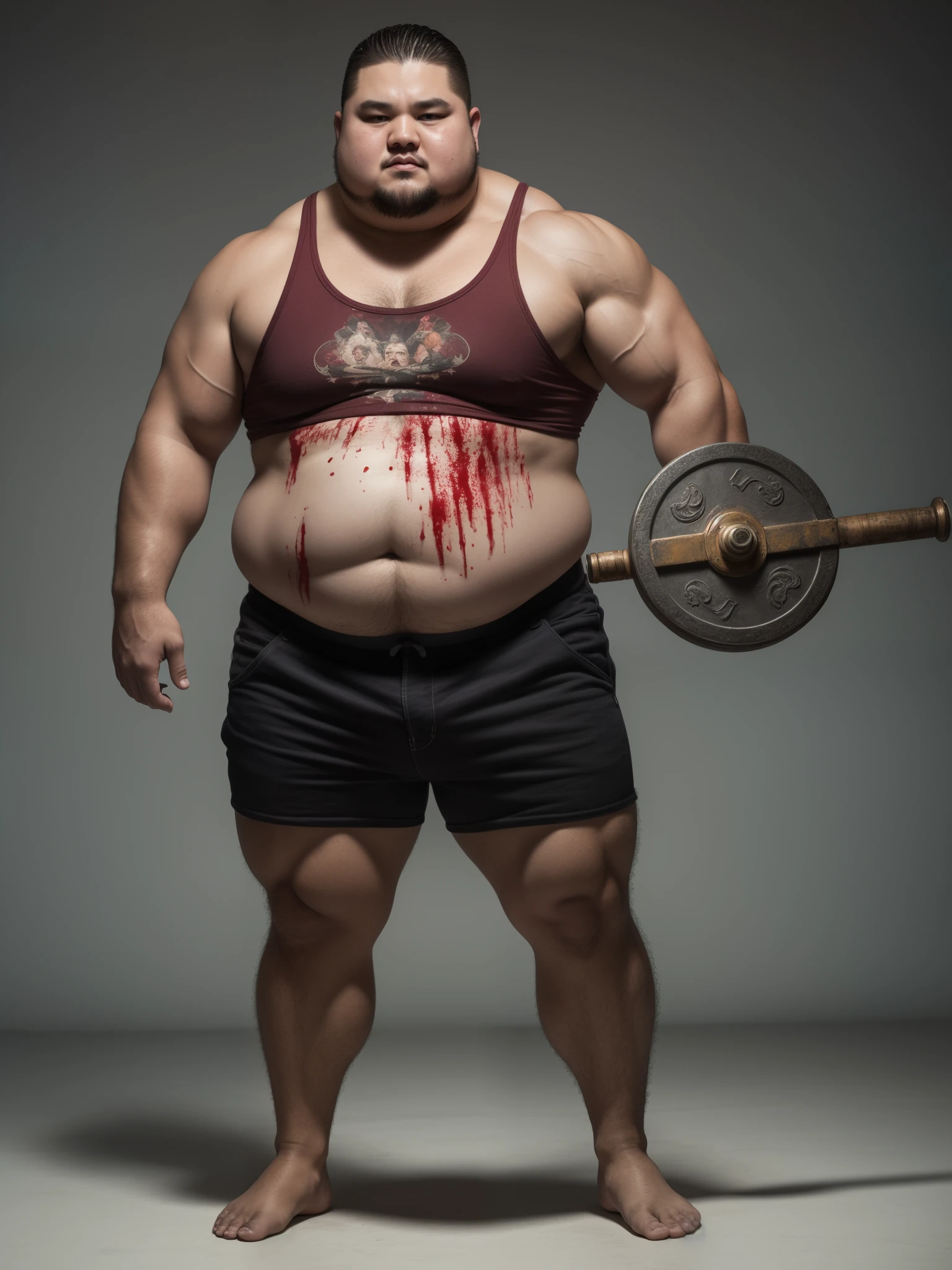 Full body、always bloody、Bloody、Top image quality、masterpiece、8K、kook、Strongest、Atrocious、The Monster、killer ghost、wrestler、Musculoskeletal augmentation々、musculature、fear face、Ultra-obesity、chubby、