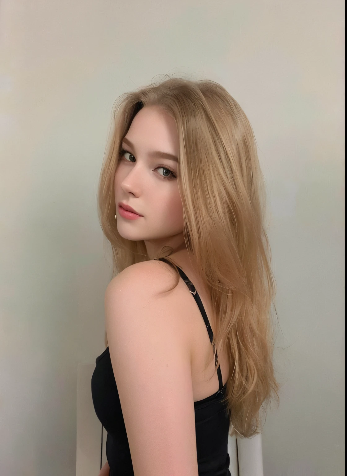 Mulher loira com cabelo longo em vestido preto posando para uma foto, 2 Modelo feminina de 4 anos, Yelena Belova, 19-year-old girl, 18 anos, with pale skin, Sidnei Sweeney, Anna Nikonova aka Newmilky, pale skin curly blond hair, uma com cabelo loiro, pale glowing skin, very very very pale white skin