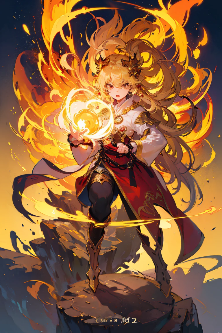 (masterpiece、top-quality、Official art:1.2)、Look at viewers、((1 girl and dragon))、Golden hair,Intimidating、Dragon sculpture、mysterious wind,colorful light levitation、(2D:1.5)