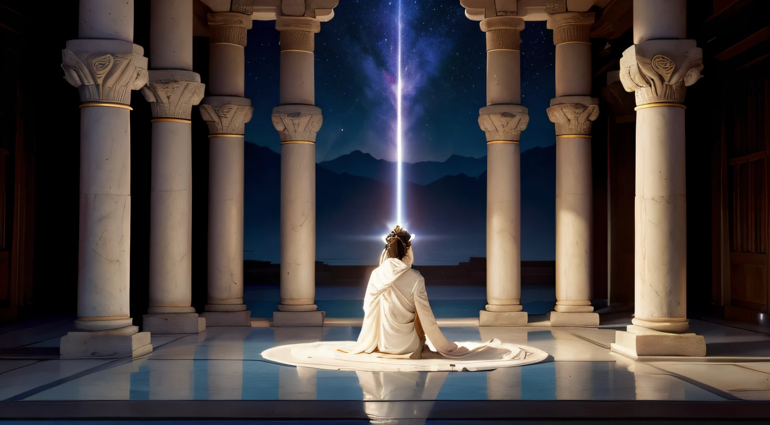 Join the Jedi on a meditative retreat in an ancient temple set on a captivating alien world. Imagine a sacred shrine adorned with luminescent crystals that radiate a soft glow, casting a serene ambiance. O templo, perched on the edge of a cliff, offers panoramic views of the planet's fascinating landscapes.
Os Jedi, wrapped in a flowing cloak that mimics the subtle patterns of the surrounding environment, stands in a contemplative pose inside the temple's inner sanctum. The air is filled with a quiet hum, ressoando das paredes cheias de energia da antiga estrutura. Soft light from distant stars filters through ornate windows, criando um jogo celestial de sombras e reflexos.
As the Jedi begins to meditate, o templo ganha vida com uma energia sutil, responding to the connection between the Force and the mystical environment. The echoes of the Jedi's breathing harmonize with the ambient sounds of the alien world outside, criando uma sinfonia de tranquilidade.
Experience a deep sense of peace and spiritual resonance as you immerse yourself in this unique meditation in the heart of an otherworldly temple. Let the cosmic energies and wisdom of the Jedi guide you on a transformative journey of self-discovery."