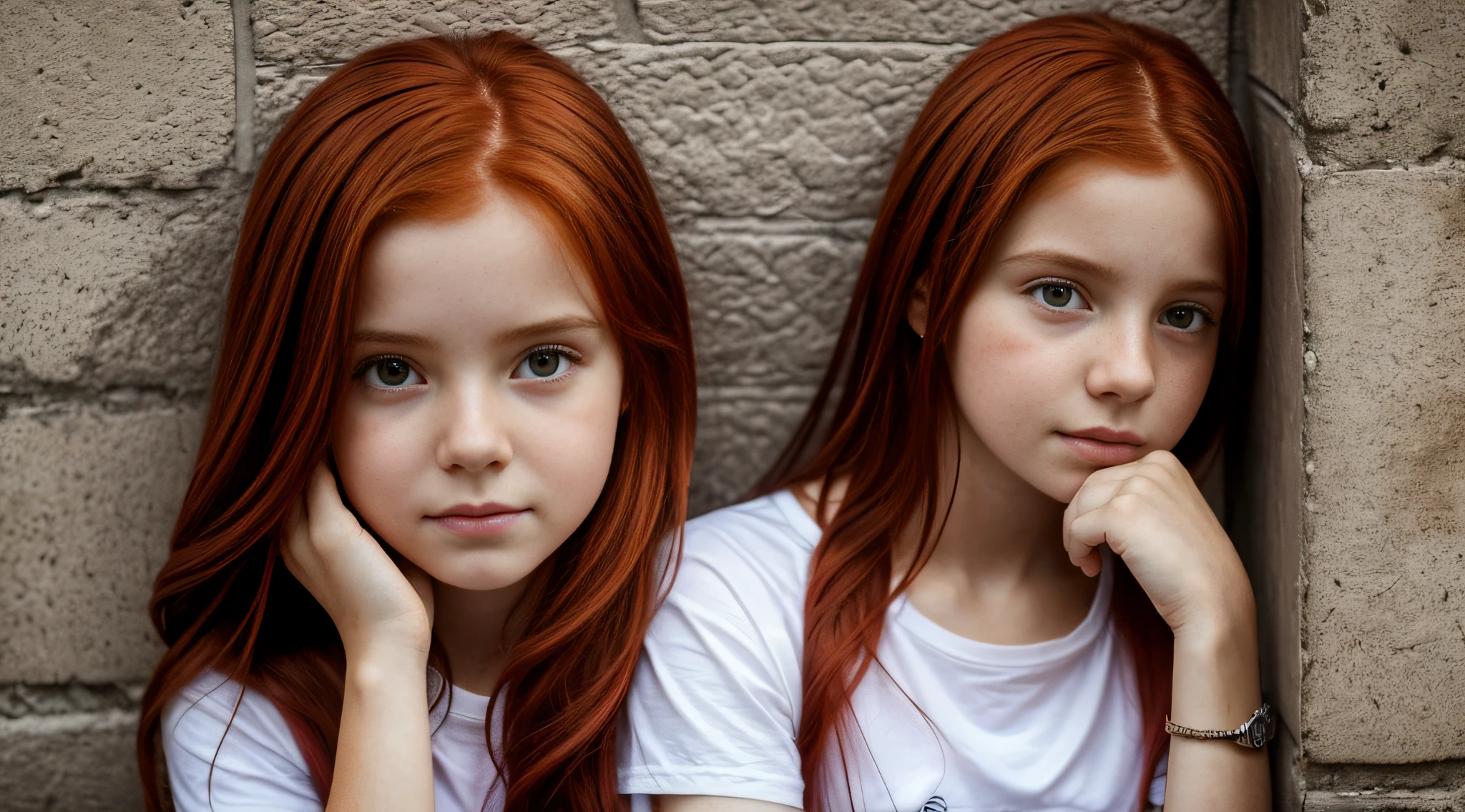there was a red-haired girl leaning against the wall with her hand on her chin, de cabelos vermelhos, beautiful lonely girl, Rapariga, Retrato de uma meninabelos vermelhos, menina ruiva bonito, infp mulher jovem, Um retrato de uma menina suicida, muovem de cabelos vermelhos, Por Irakli Nadar, with a sad expression, uma jovem ruiva, Redhead Girl