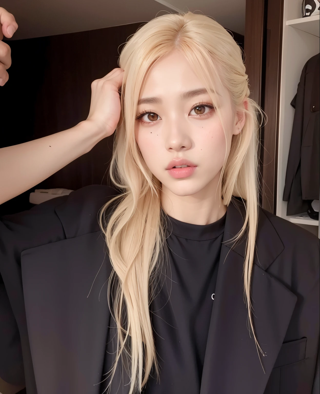 mulher araffe com longos cabelos loiros em uma jaqueta preta, Retrato de Jossi de Blackpink, Parque Roseanne do Blackpink, jossi do blackpink, Kim Doyoung, Jaeyeon Nam, o cabelo dela branco, Jinyoung Canela, maquiagem sul-coreana popular, Portrait of female Korean idol, Ji-Min, Dom Yunjoo, Retrato Jisoo Blackpink, Heonhwa Choe