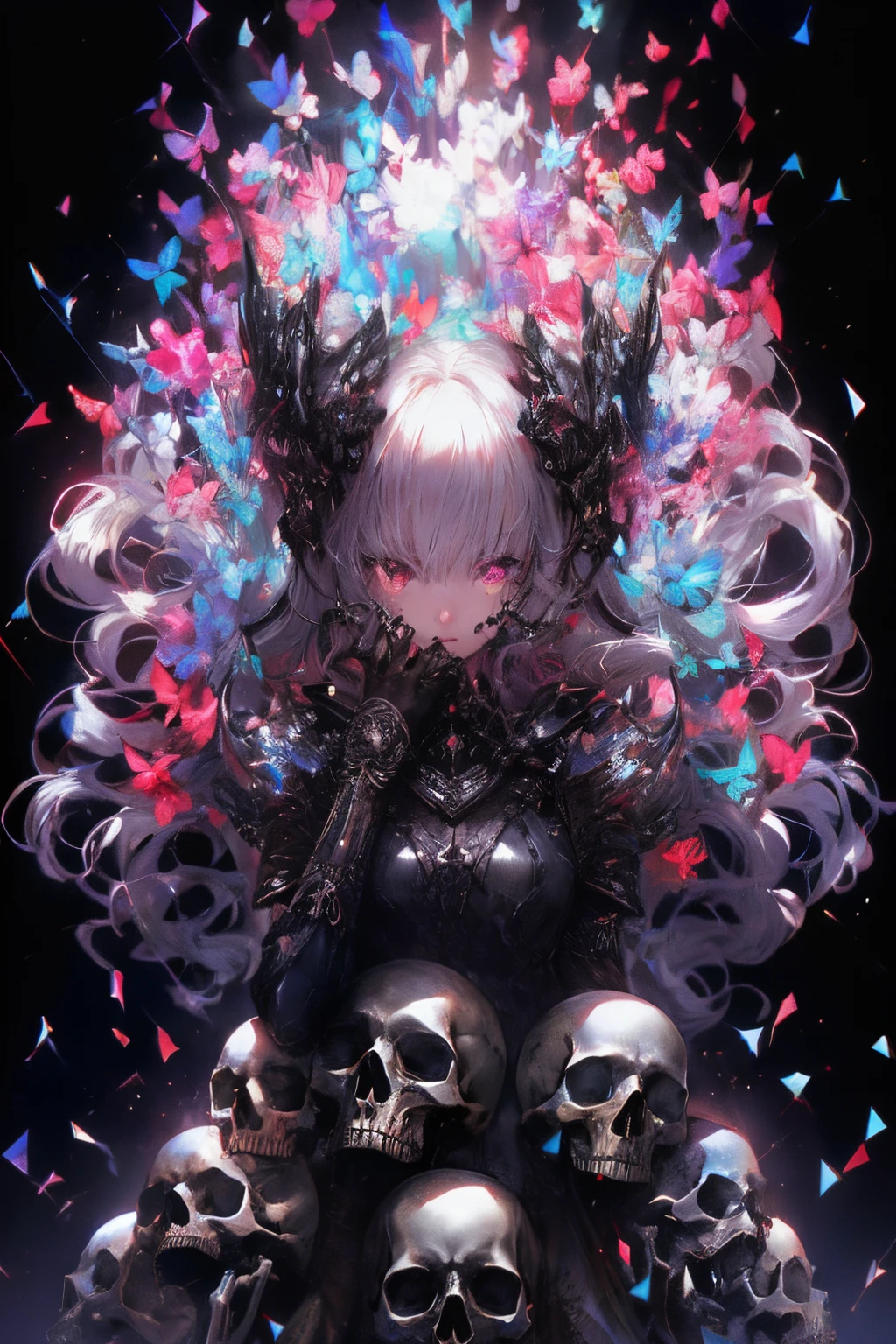 1 silver-haired girl、Skull、8K 、hight resolution、
