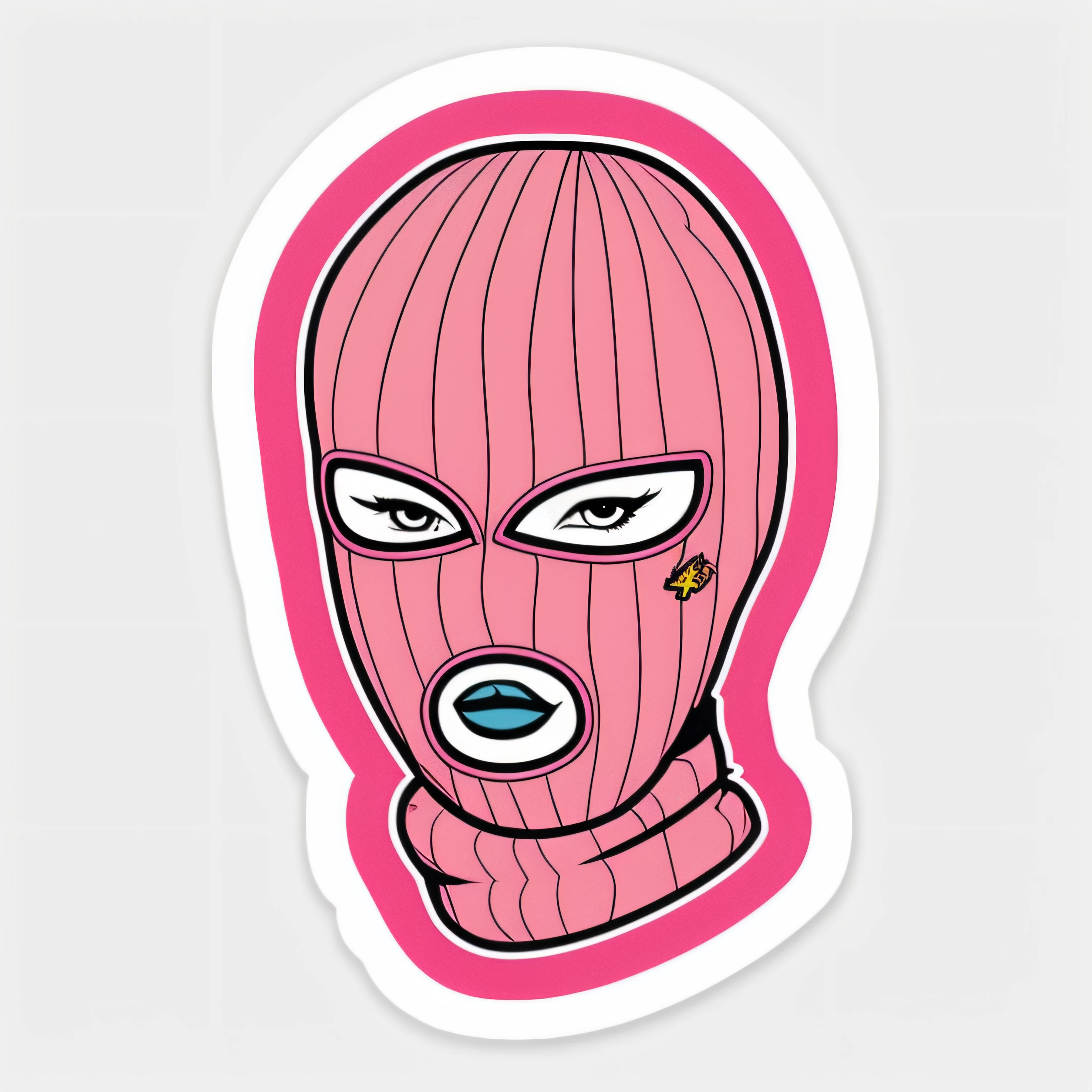 a sticker of a pink ski mask with a pink background, sticker illustration, ski mask, cara rosa, pink iconic character, ski masks, adesivo - arte, design de adesivos, adesivo vetorial, corpo chiclete, arte do adesivo, balaclava, adesivo minimalista, stickers illustrations, bolha rosa raivosa, Retrato de uma gangue cor-de-rosa, fantasy sticker illustration, rosto rosa brilhante, Pele rosa