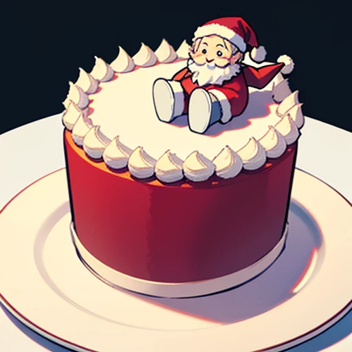 Best Quality, cute santa claus cake illustration, delicious cake illustration. cake in the shape of santa claus, 1 slice cut, Looks appetizing. Cake placed on a white plate, and white background. View Center, Make sure the entire cake is visible without interruption.