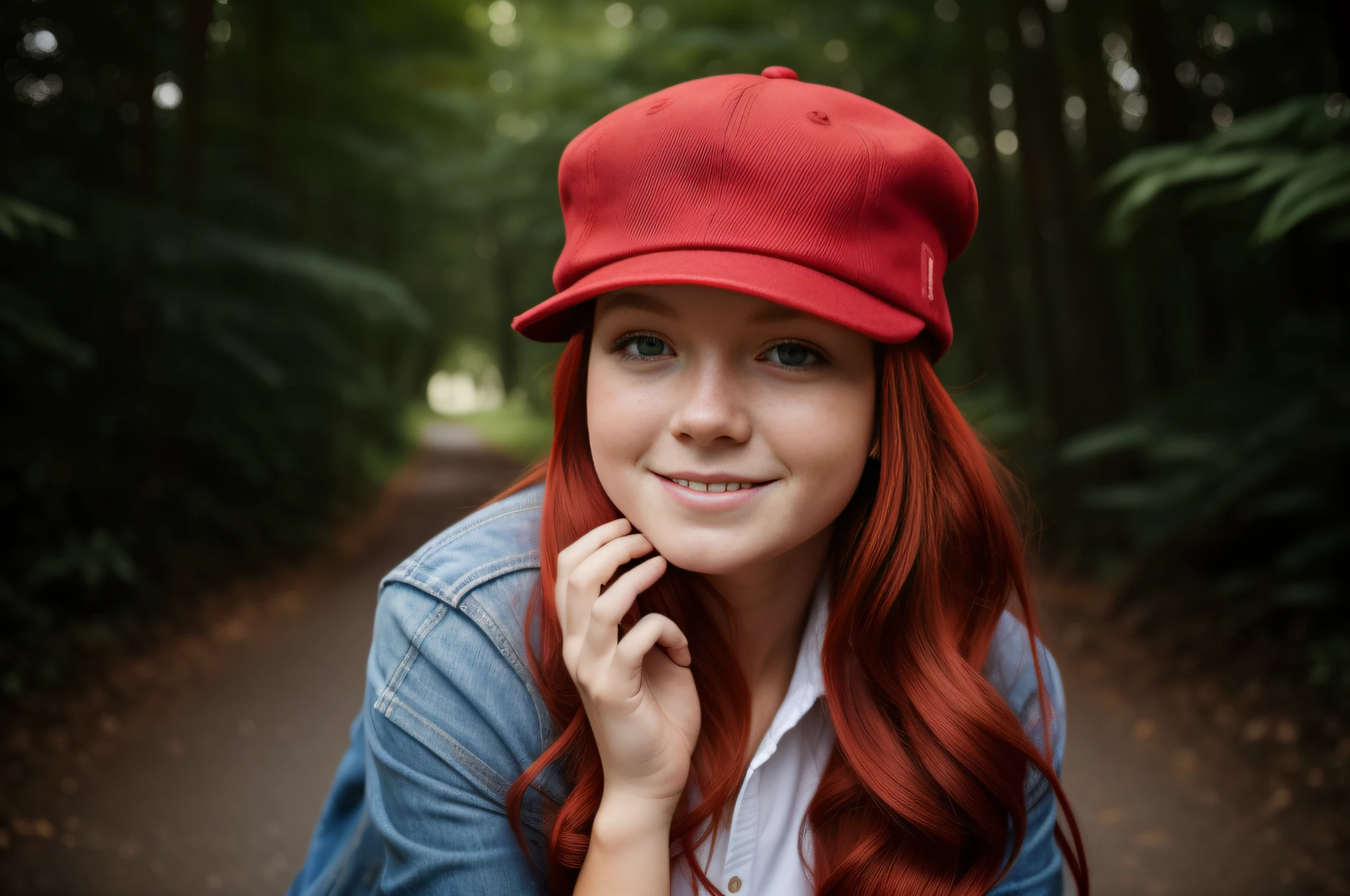 red-haired CHILD GIRL in red hat and blue coat posing for a photo, Retrato de uma menina de cabelos vermelhos, menina de cabelos vermelhos, menina ruiva jovem bonito, menina do cabelo vermelho, Bochechas vermelhas, Redhead Girl, portrait of magical young girl, Red cap, red hat, Menina ruiva jovem em movimento, mulher jovem de cabelos vermelhos, pia sadie, retrato colorido, foto retrato suave 8 k